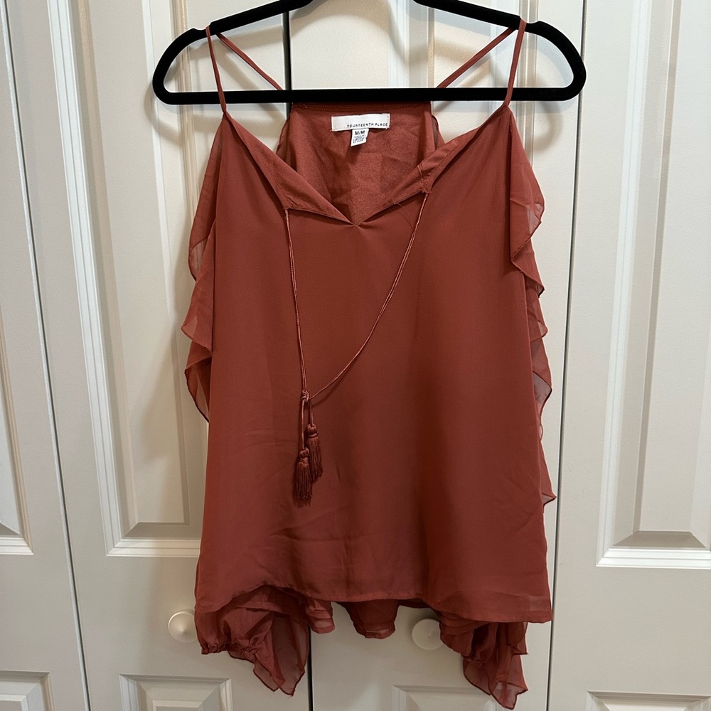 Elegant Rust cold shoulder ruffle Top